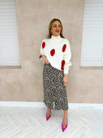 Cord Style Midi Skirt In Leopard Print