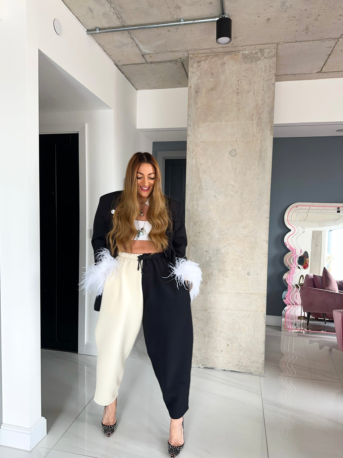Core Collection Contrast Balloon Trousers In Black/Cream