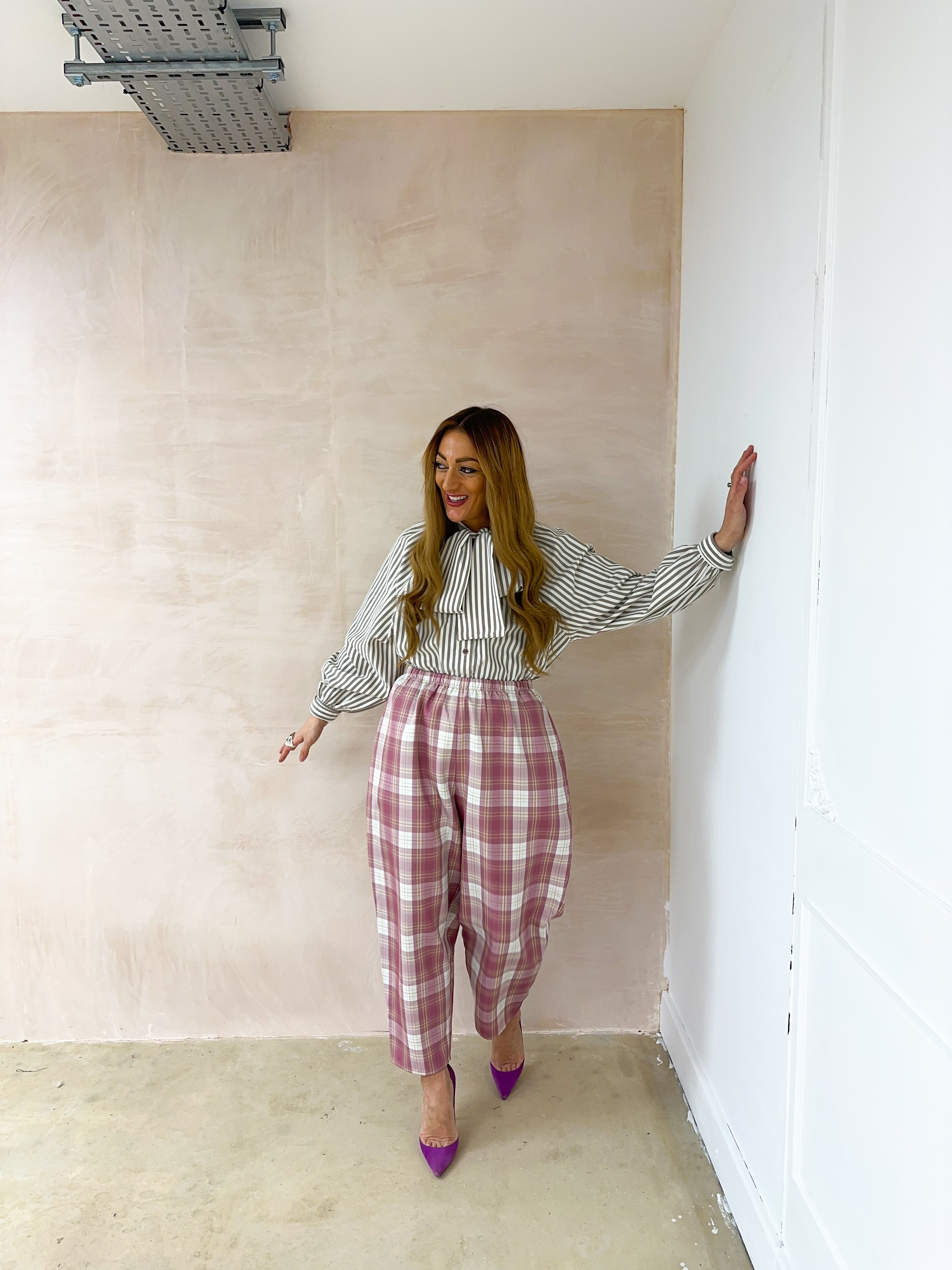 Stripe Bow Front Shirt In Brown And Cream
