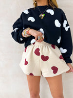 Scattered Heart Runner Shorts In Beige/Burgundy