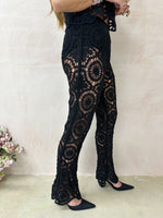 High Waisted Crochet Trousers In Black