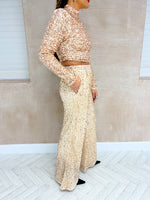 High Waisted Wide Leg Sequin Trousers In Gold