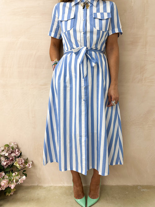 Shirt Dress Midi Dress In Blue And White Stripe