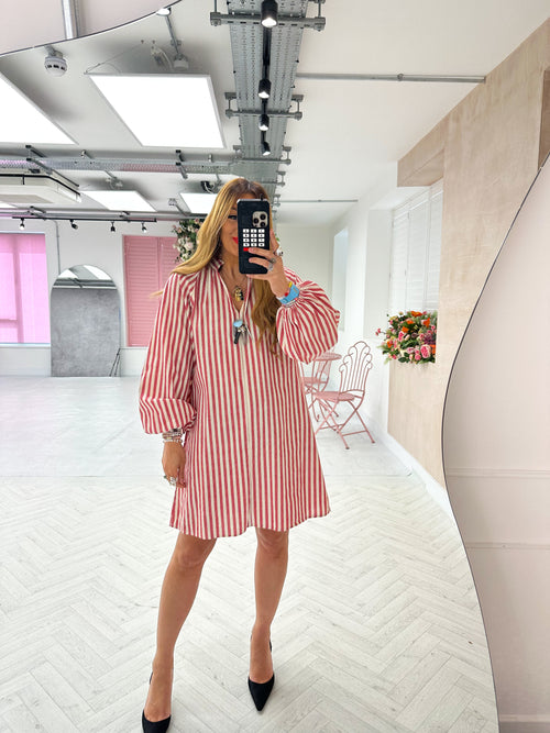 Smock Style Shirt Dress In Red Stripe