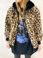 Faux Fur Bomber Jacket In Leopard Print