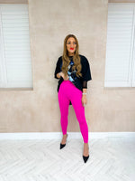 High Waisted Lycra Style Leggings In Hot Pink