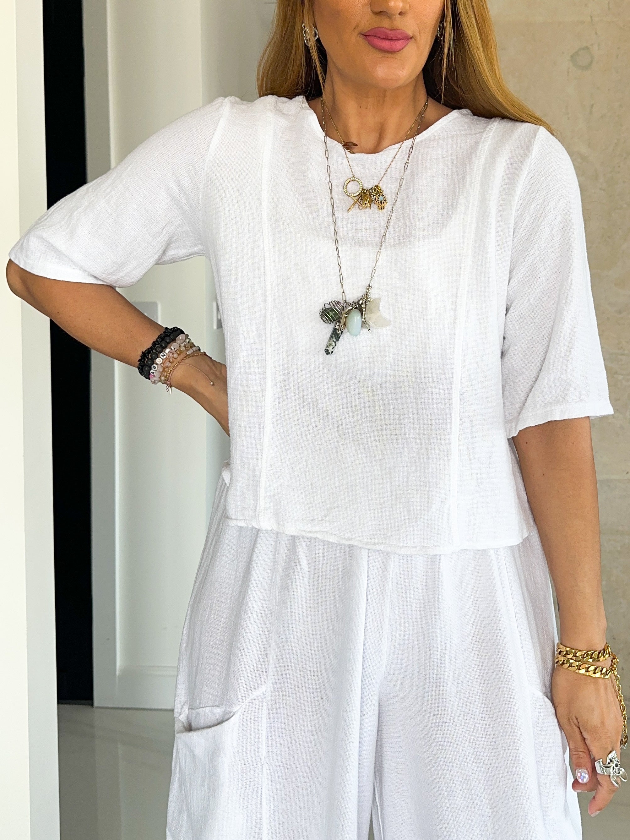 Basic Linen T-Shirt In White