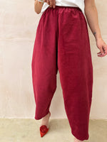 High Waisted Balloon Trousers In Burgundy Cord