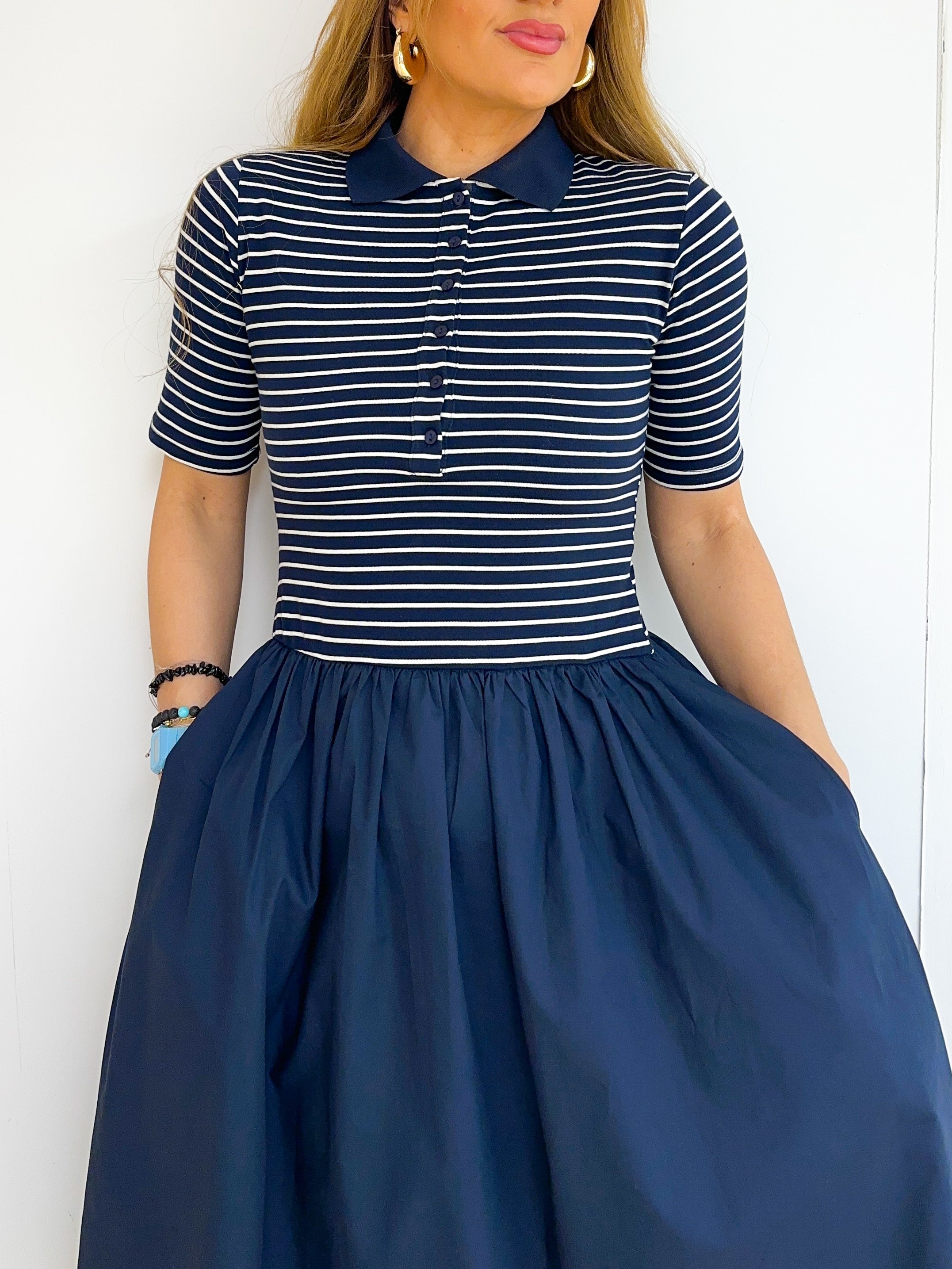 T-Shirt Style Midi Dress In Navy Stripe