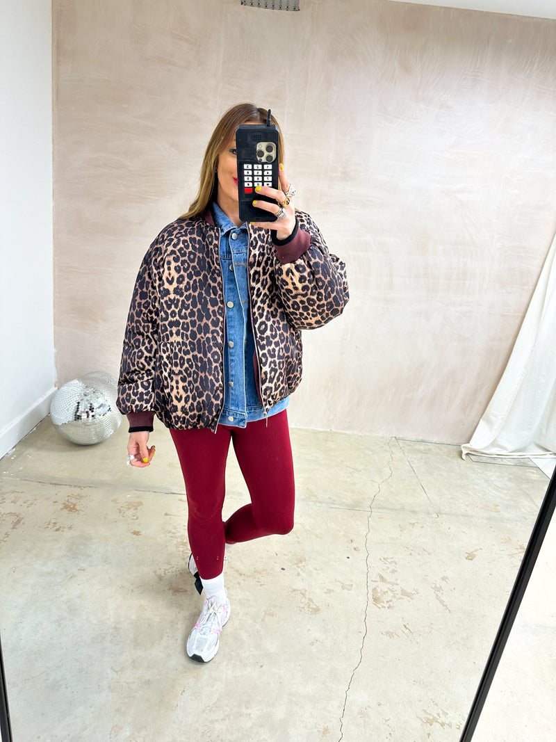 Reversible Bomber Jacket In Leopard Print & Burgundy