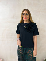 Flower Brooch T-Shirt In Black