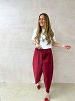 High Waisted Balloon Trousers In Burgundy Cord