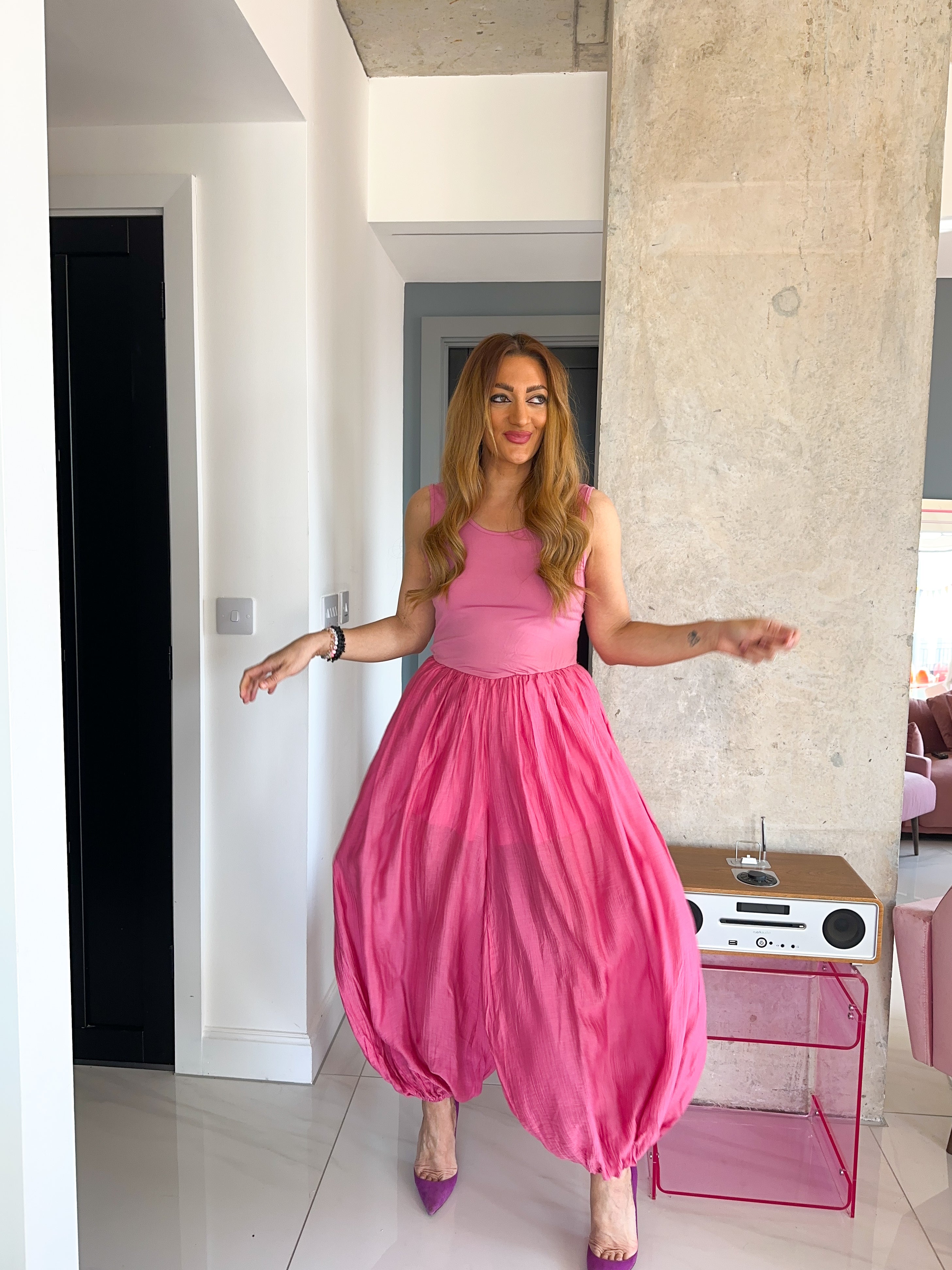 Aladdin Style Jumpsuit In Hot pink