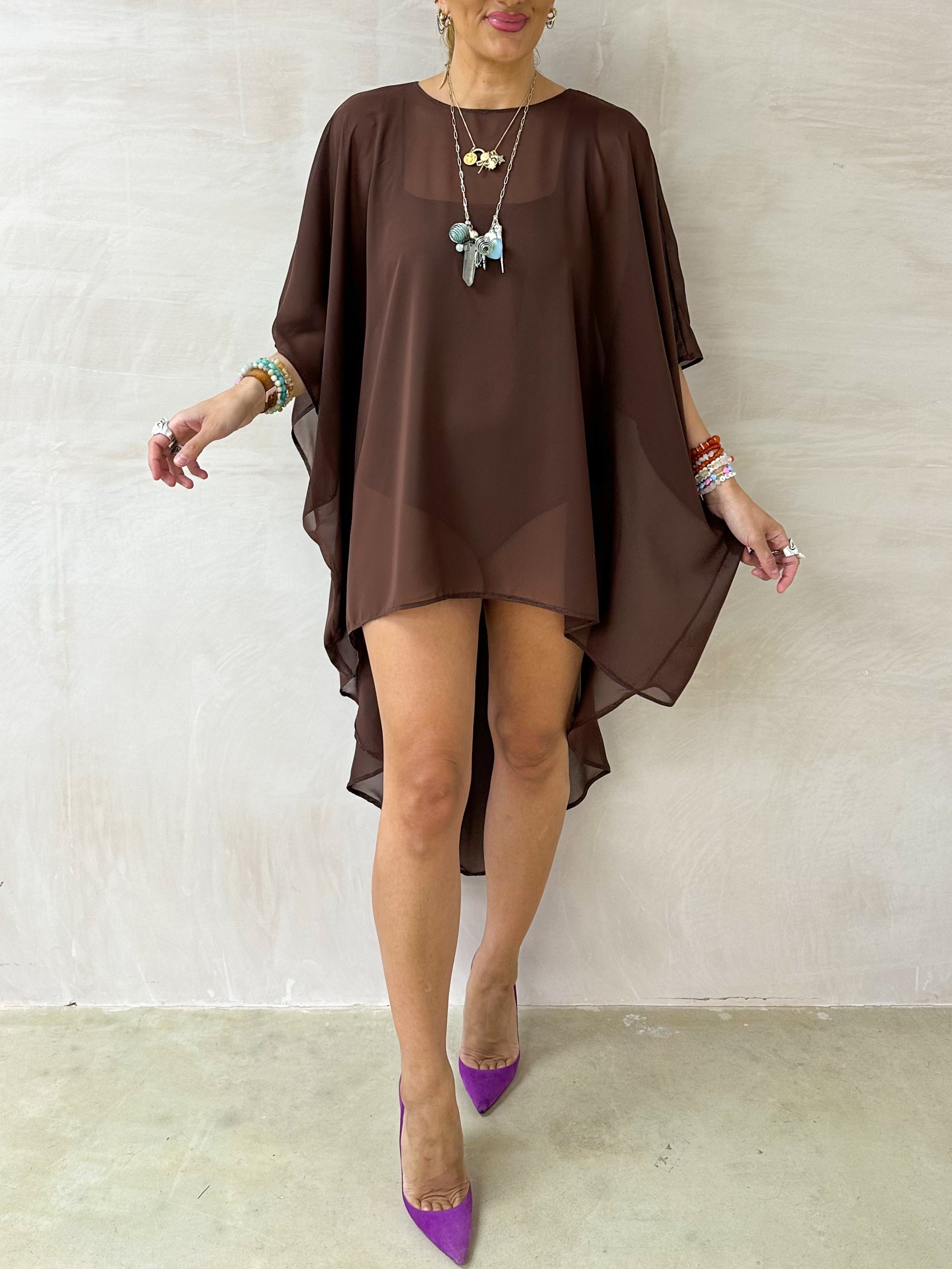The Jasmine Chiffon Dress In Brown