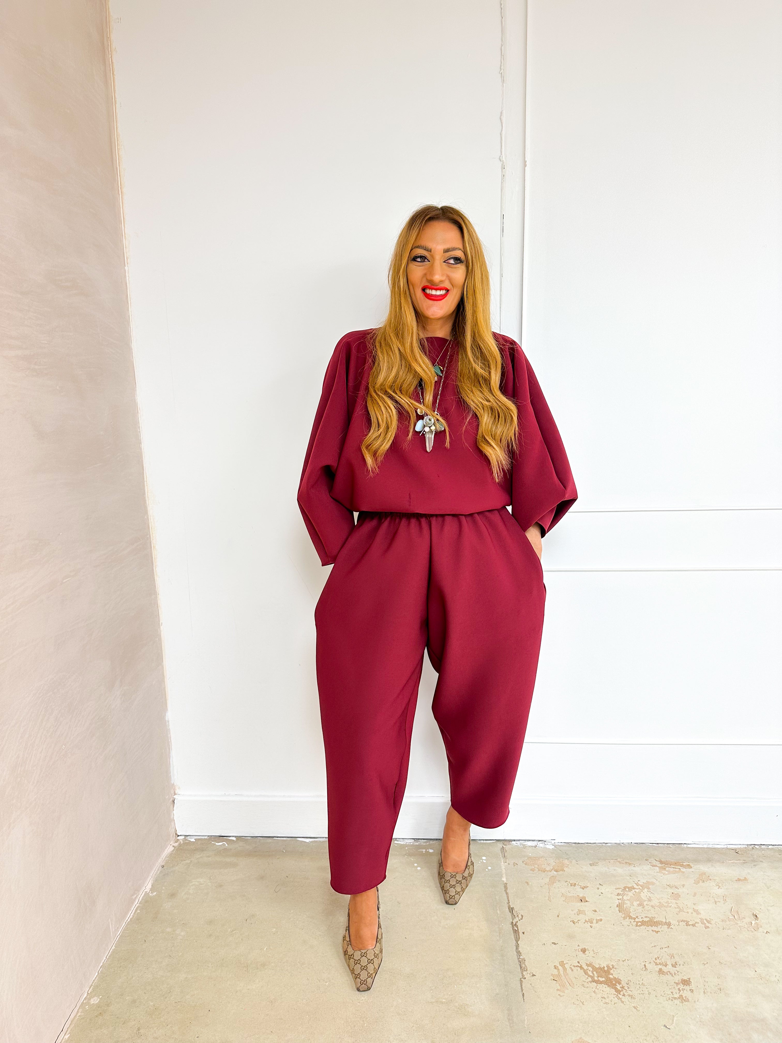 Scuba Balloon Trousers In Burgundy