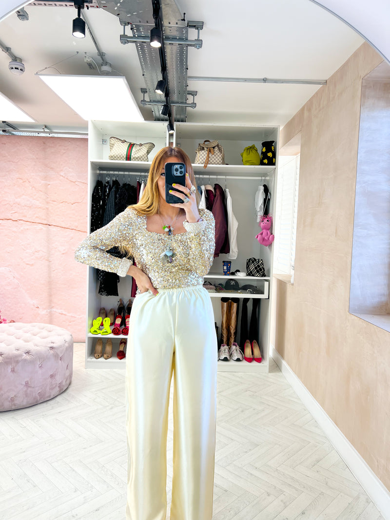 The Midnight Wide Leg Trousers In Champagne