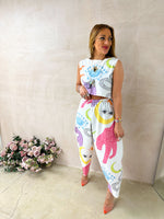 Spellbound Balloon Trousers In White Mystical Print