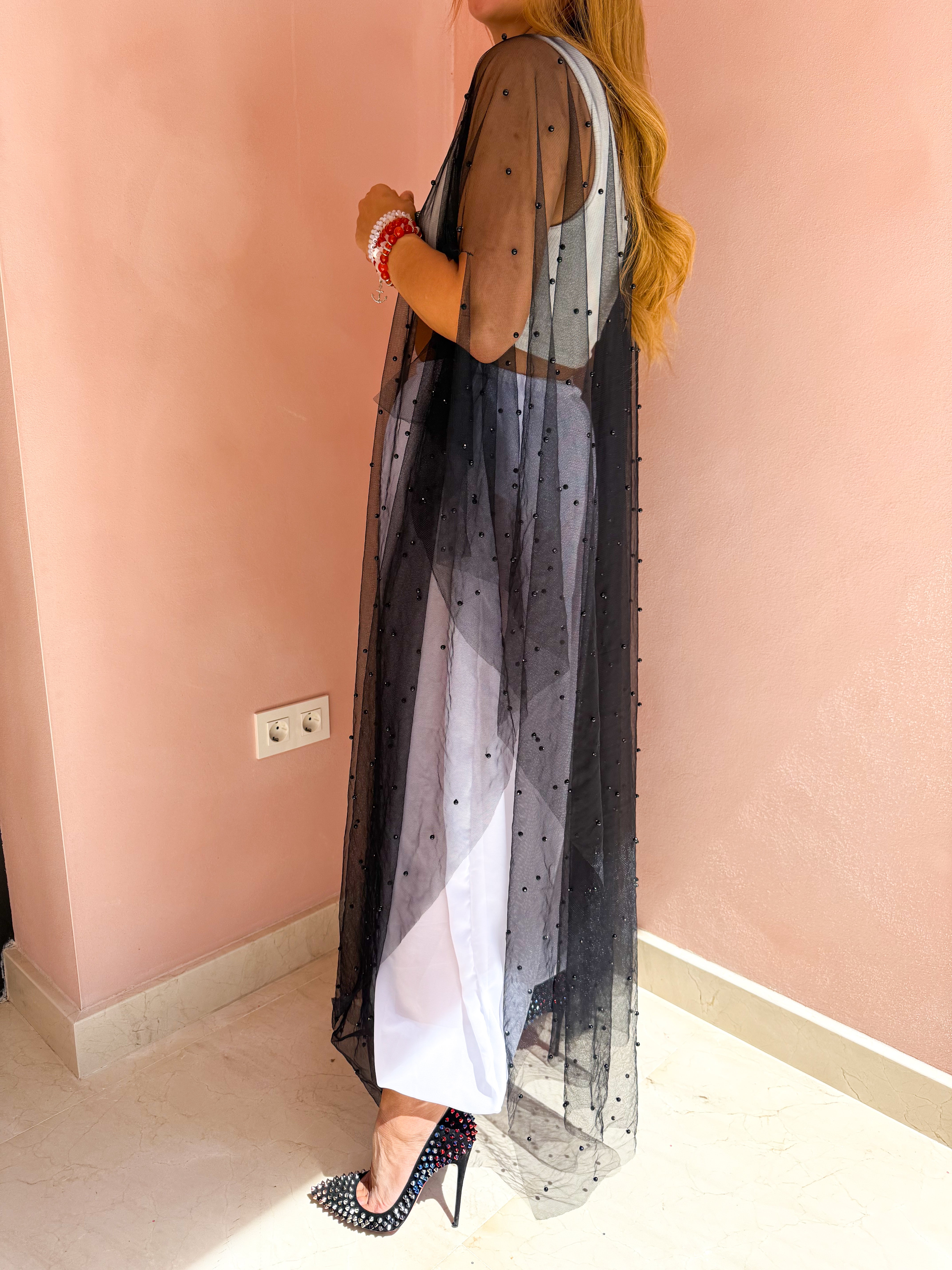 Tulle Vixen Pearl Mesh Kimono In Black