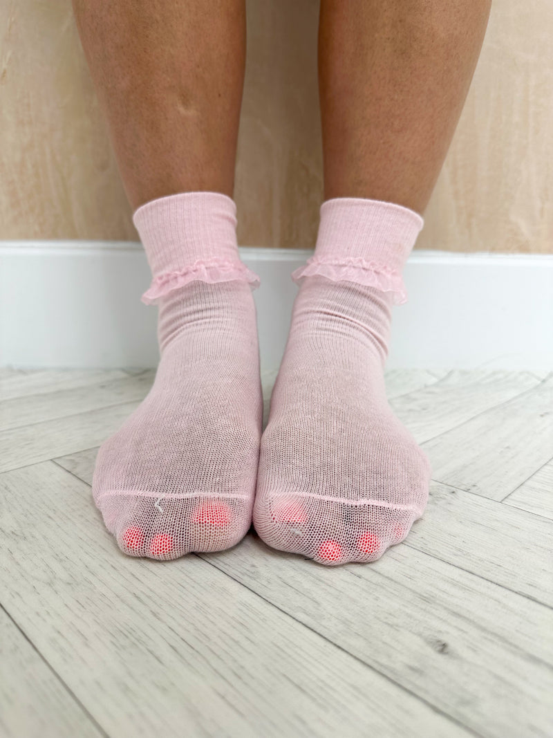 Fold Over Frill Detail Socks In Baby Pink