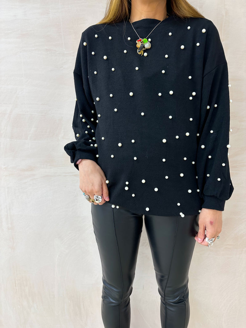 Scattered Pearl Detail Jumper In Faded Black