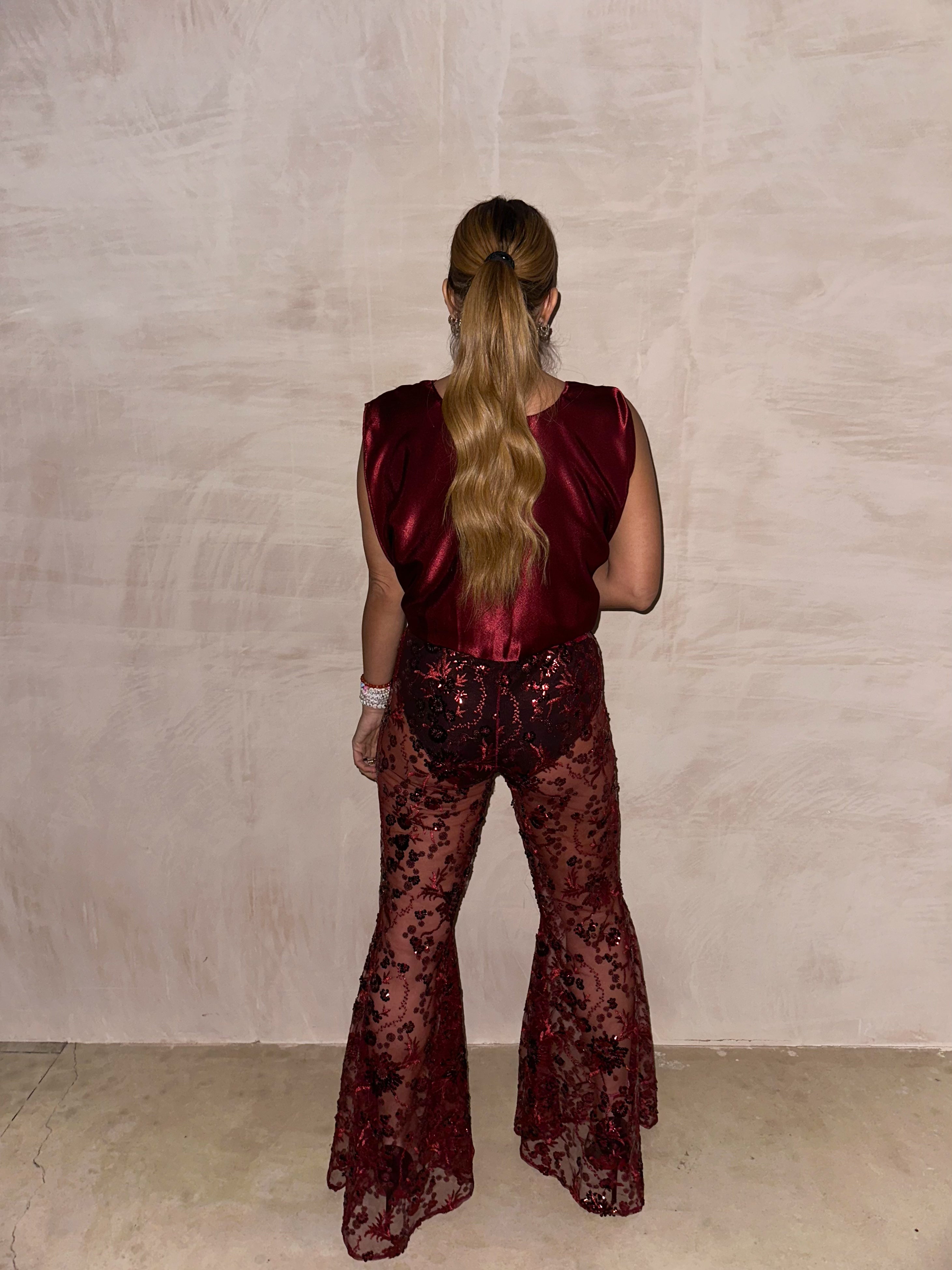 The Midnight Sequin Extreme Flares In Burgundy