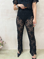 High Waisted Crochet Trousers In Black