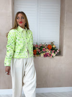 Sequin Mirror Embroidered Denim Jacket In Lime