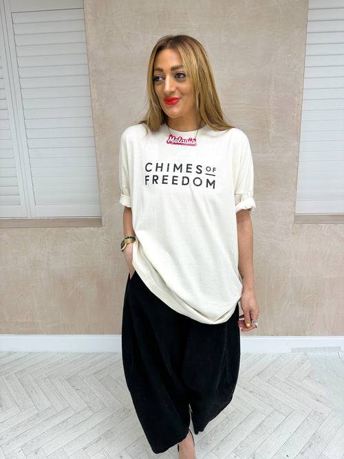 Chimes Of Freedom Text T-Shirt In Raw Cotton