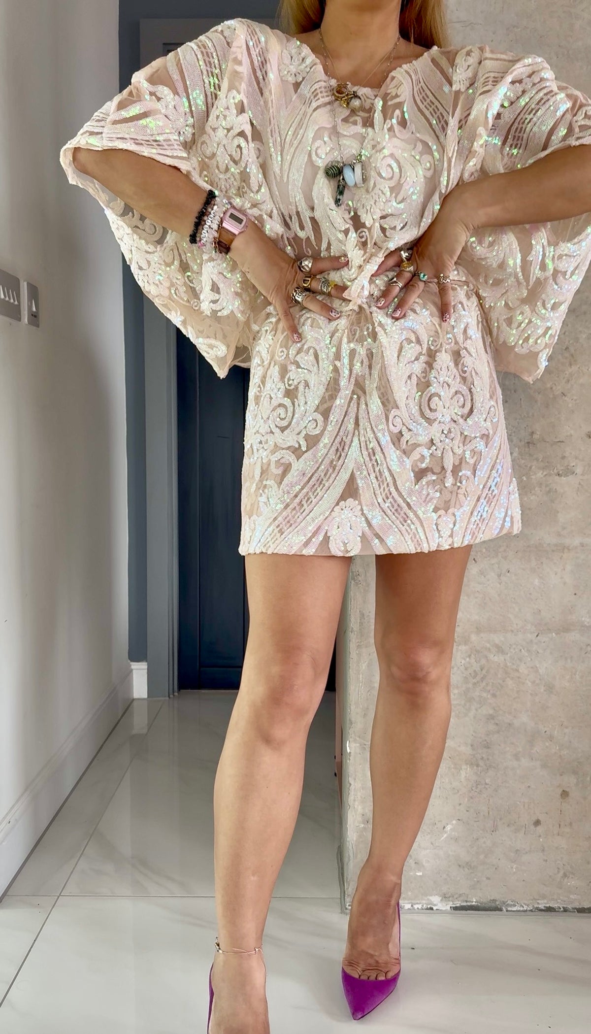 Solaris Fortuna Sequin Mini Skirt In Champagne