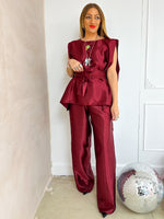 The Midnight Belted Top In Burgundy