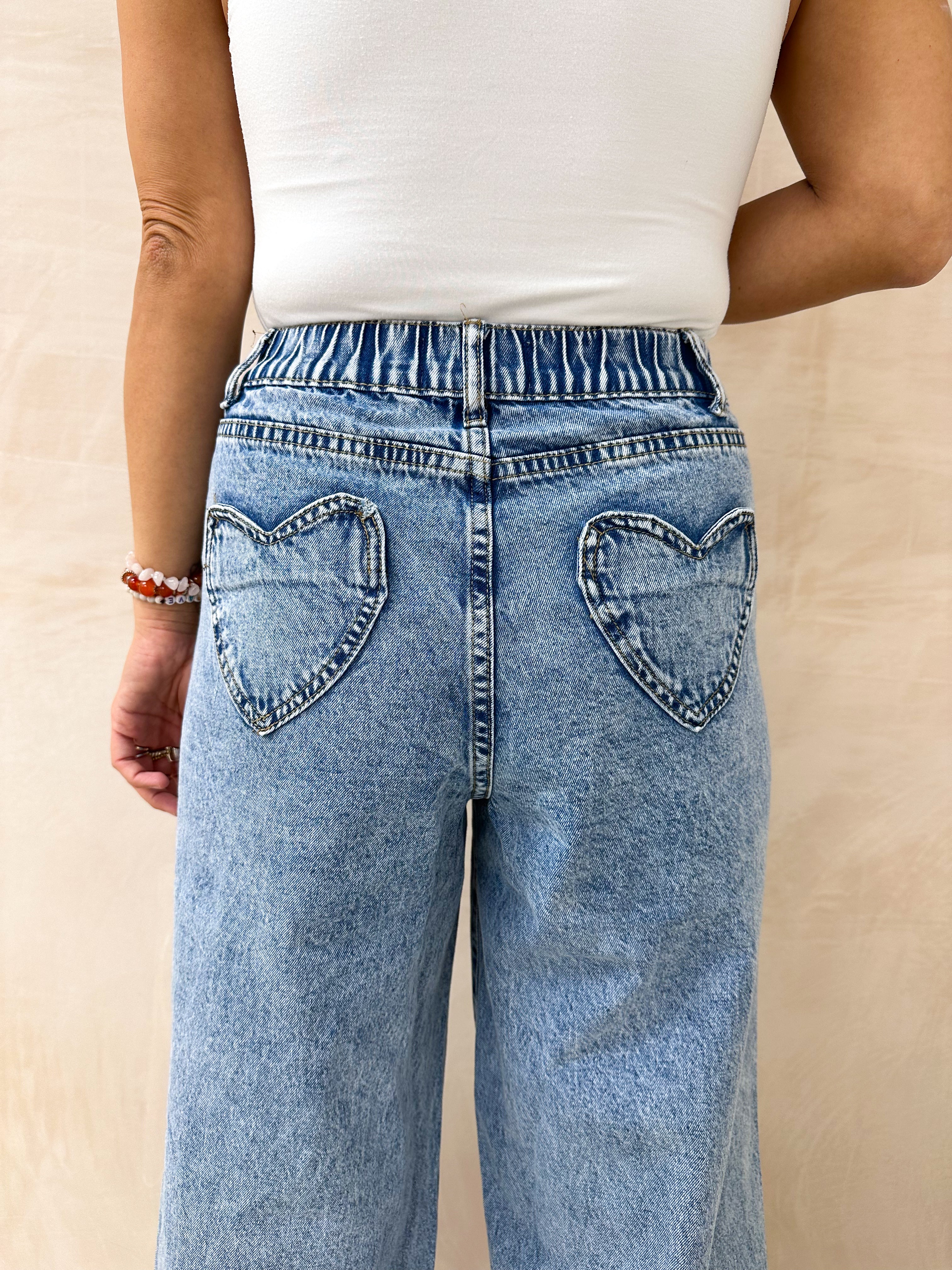 Wide Leg Scattered Heart Jeans In Blue