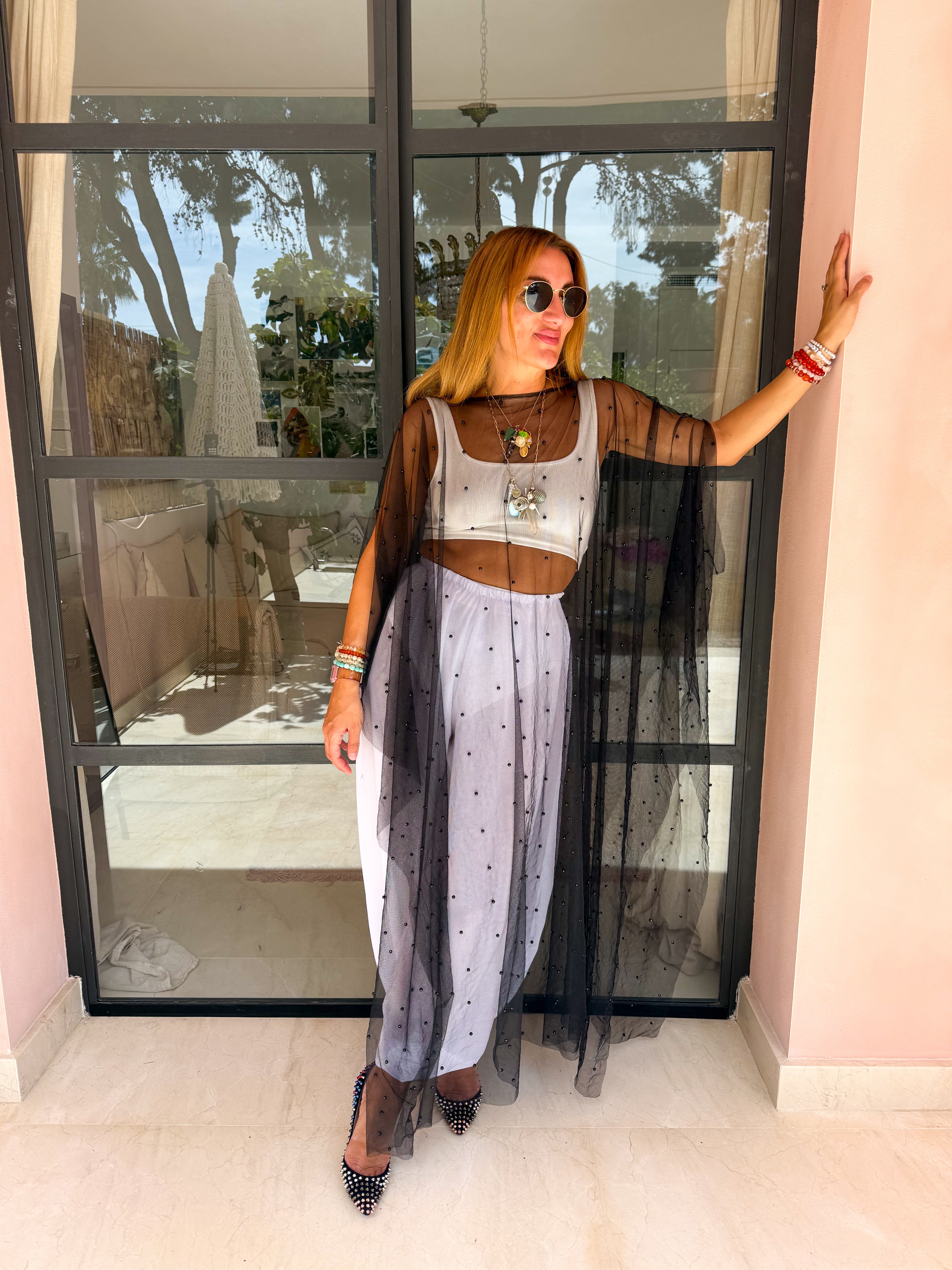 Tulle Vixen Pearl Mesh Kimono In Black