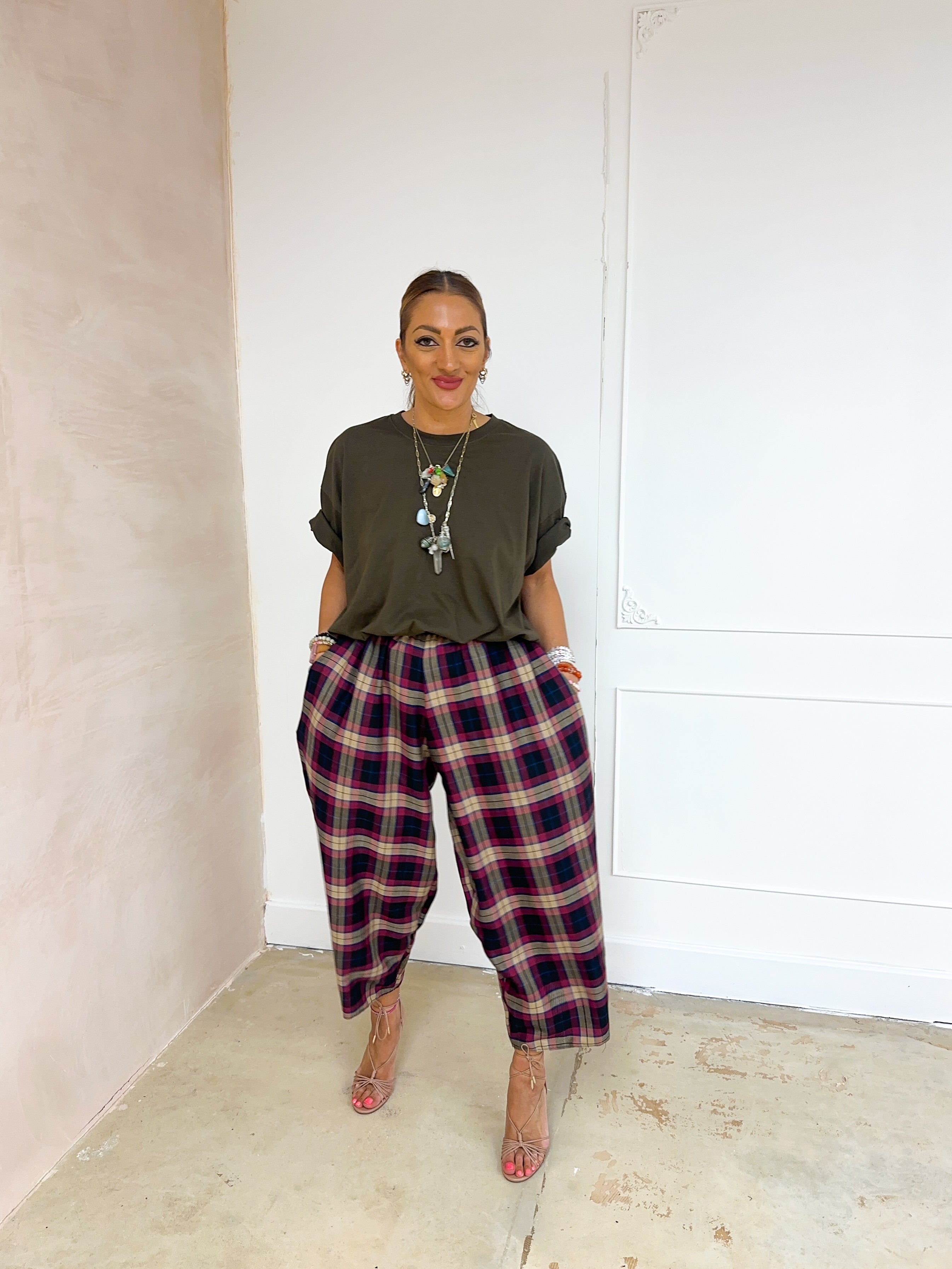 Muse Balloon Trousers In Purple Tartan