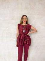 The Midnight Belted Top In Burgundy