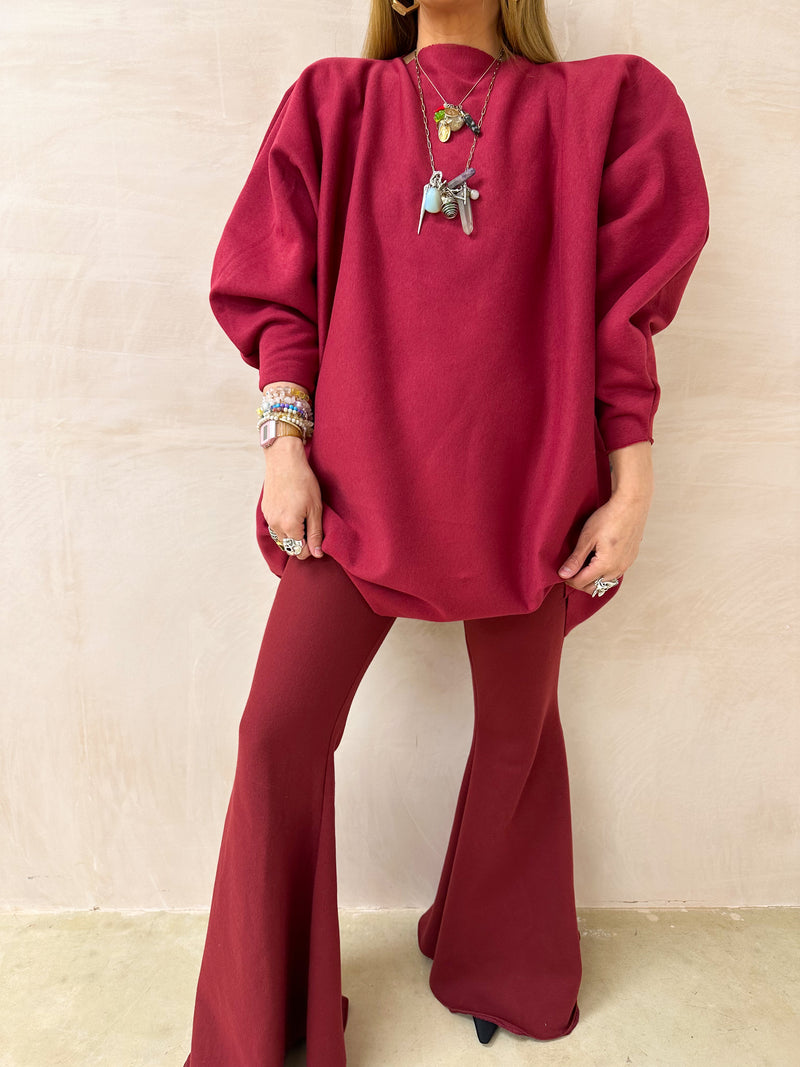 Extreme Flare Sweatshirt Trousers In Burgundy