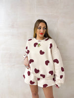 All Over Scattered Heart Sweatshirt In Beige/Burgundy