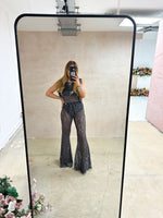 Fairytale Lace Extreme Flare Trousers In Grey