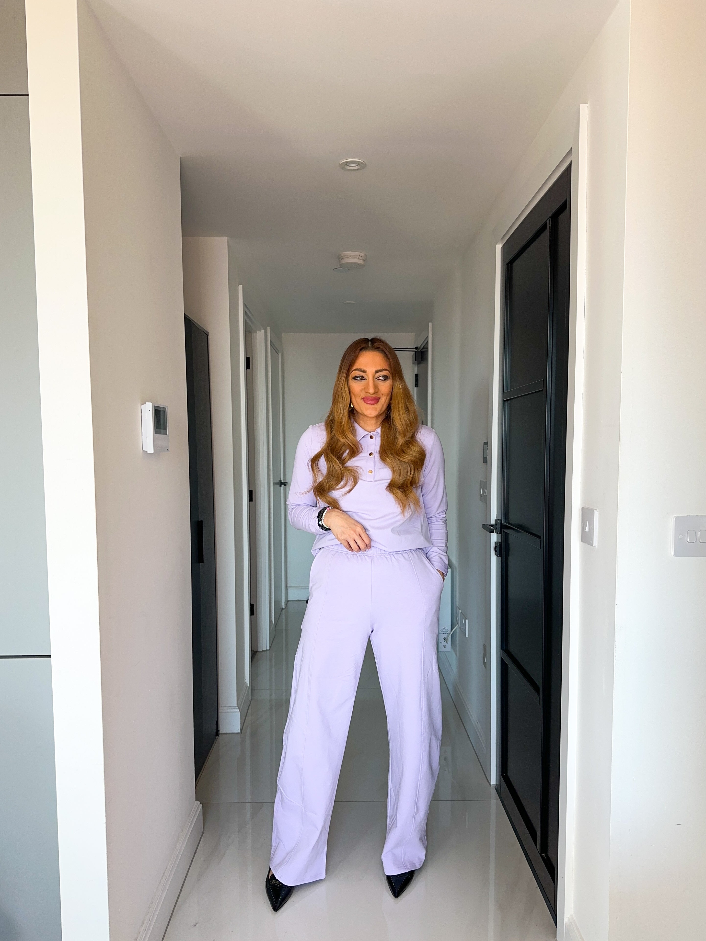 Collar Detail Sweatshirt Top In Lilac