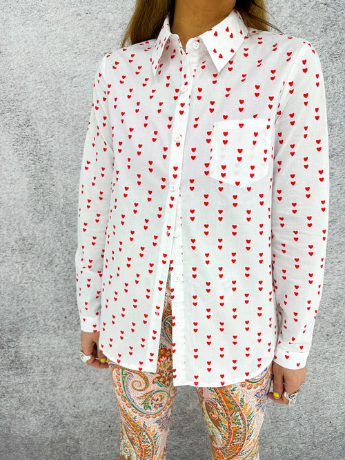 Red Scattered Heart Shirt In White