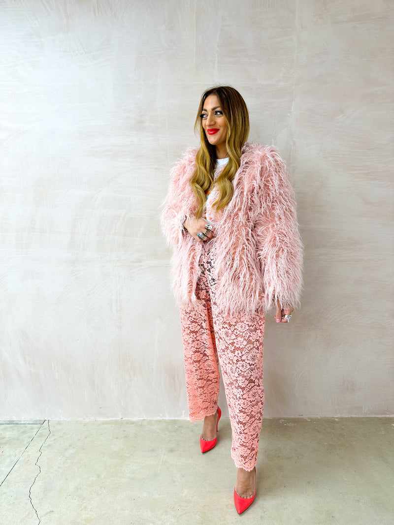 Shabby Faux Fur Coat In Pink