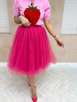Layered Tulle Tutu Midi Skirt In Hot Pink
