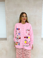 'Candy Shop' Embroidered Cardigan In Pink