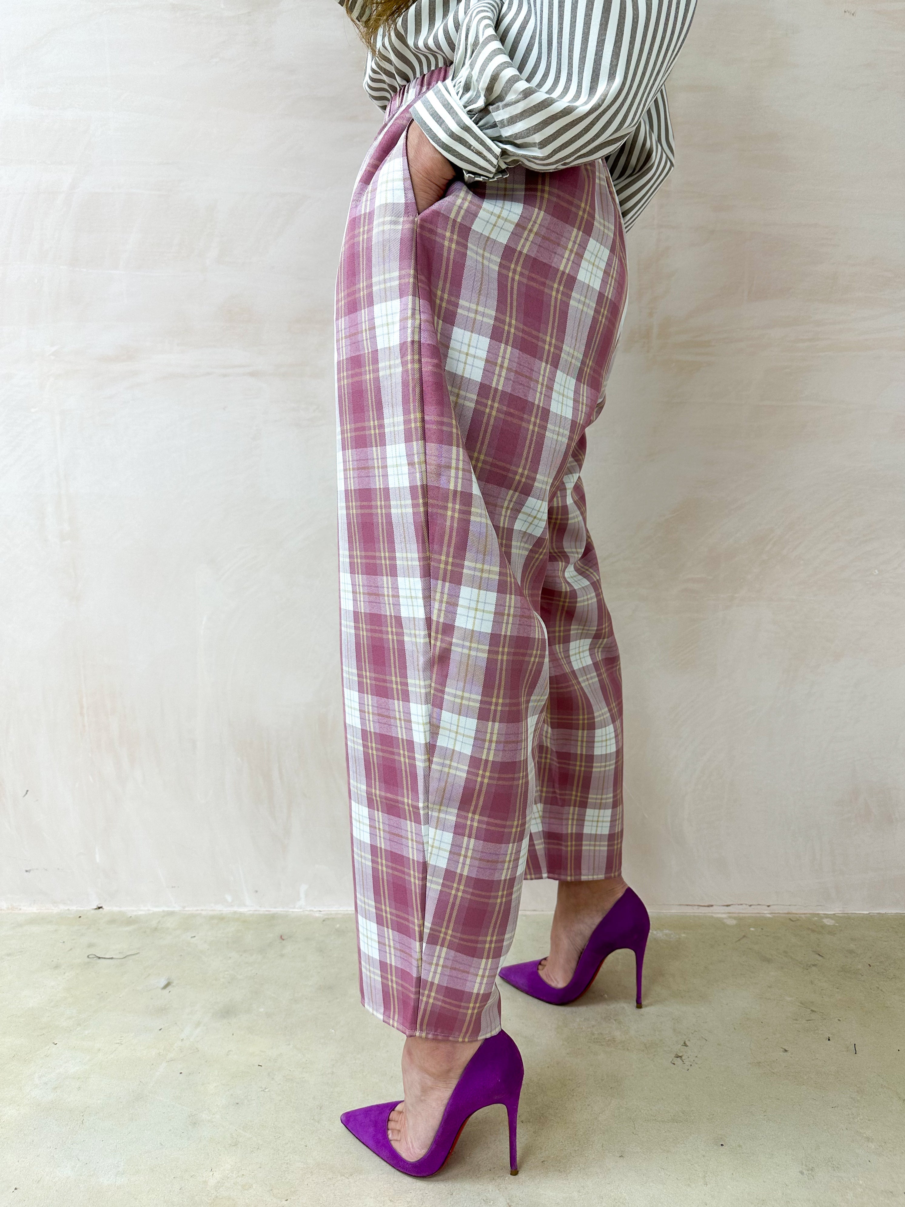 Tartan Check Balloon Trousers In Pink