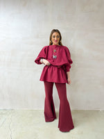 Extreme Flare Sweatshirt Trousers In Burgundy