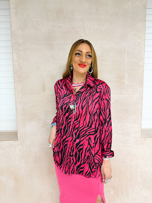 Relaxed Fit Shirt In Pink Zebra Print
