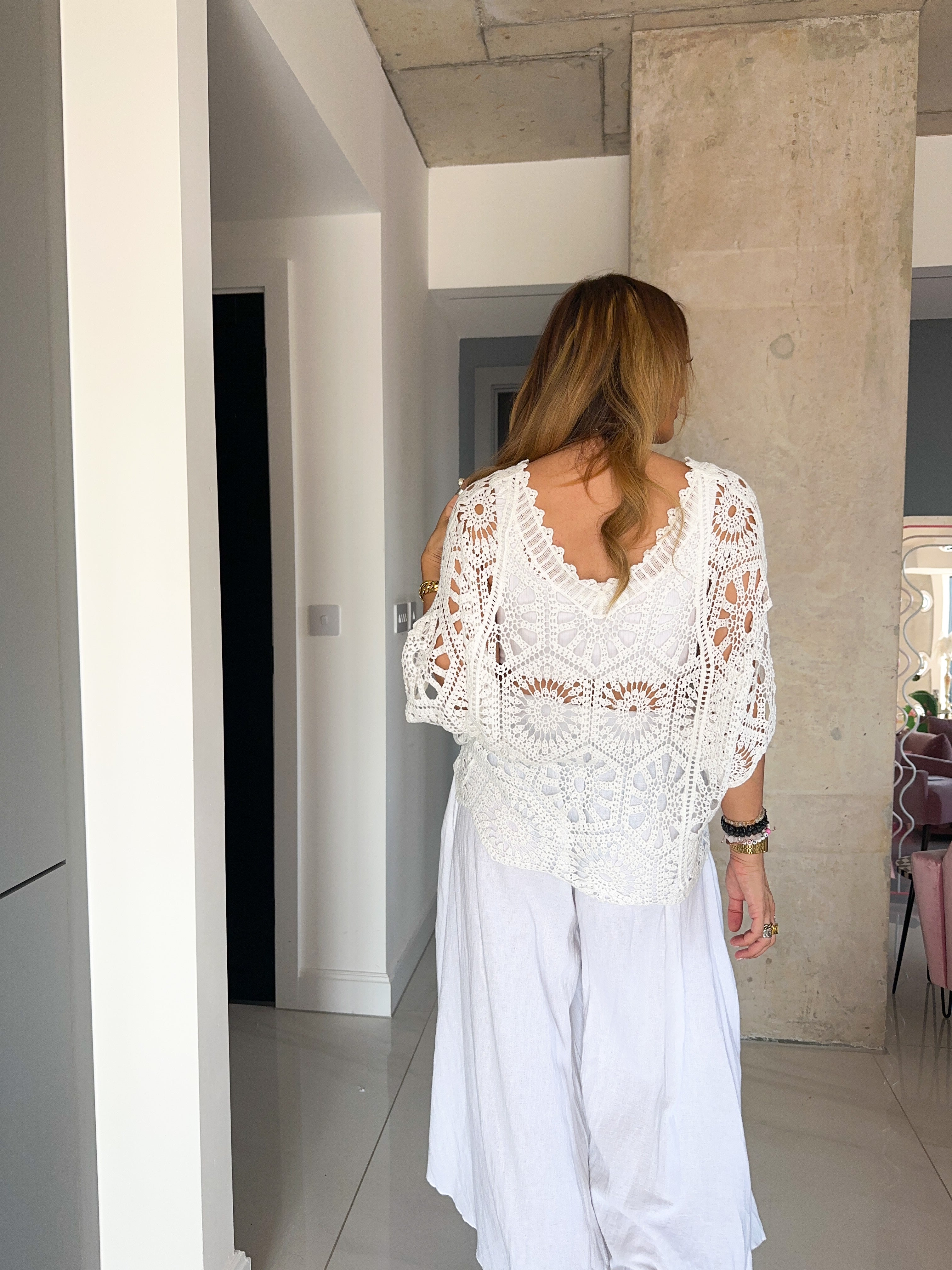 Crochet Style T-Shirt In Off-White