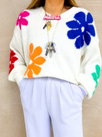 Slouch Fit Multi Coloured Floral Jumper In White