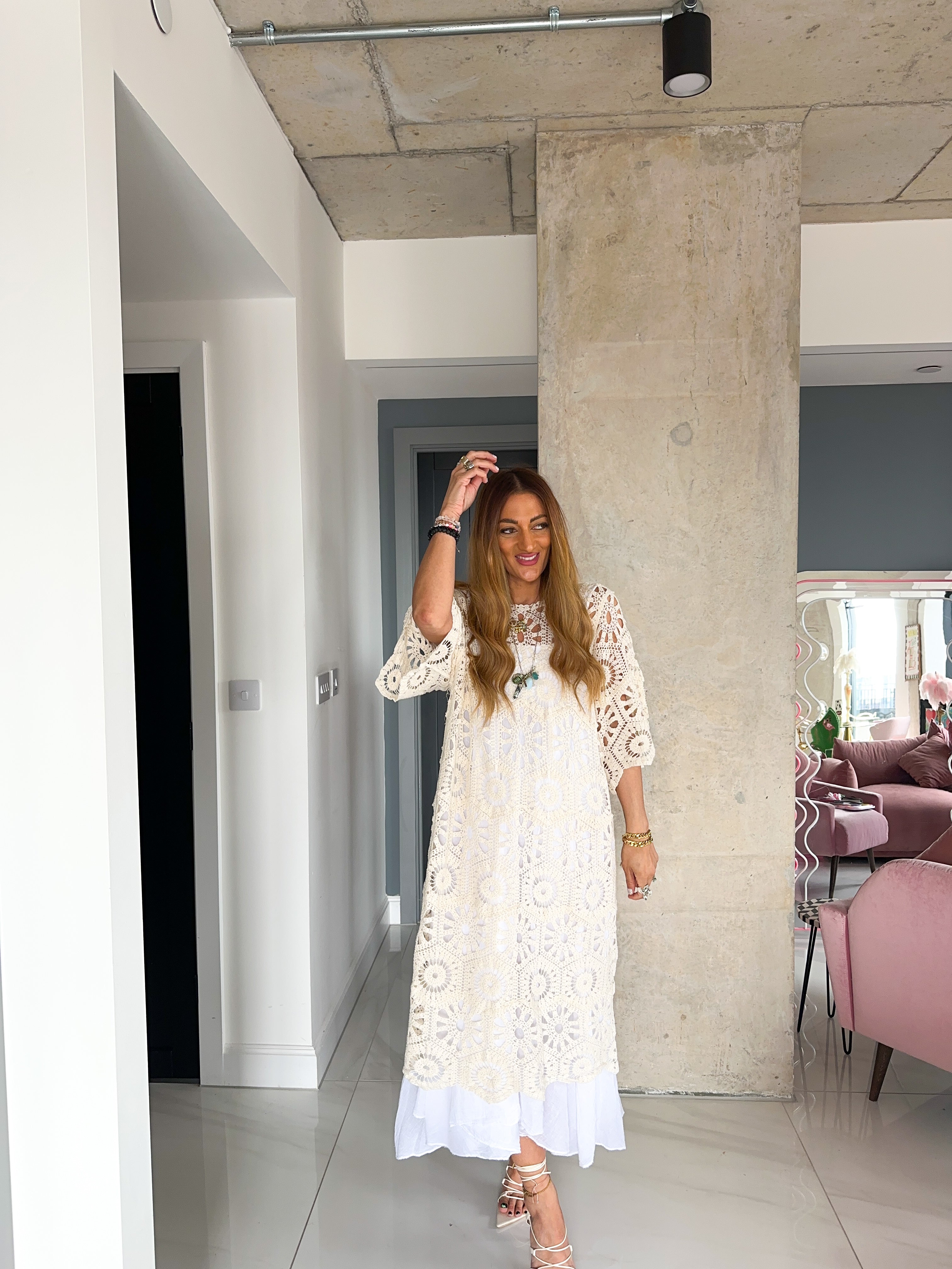 T-Shirt Shape Midi Dress In Crochet