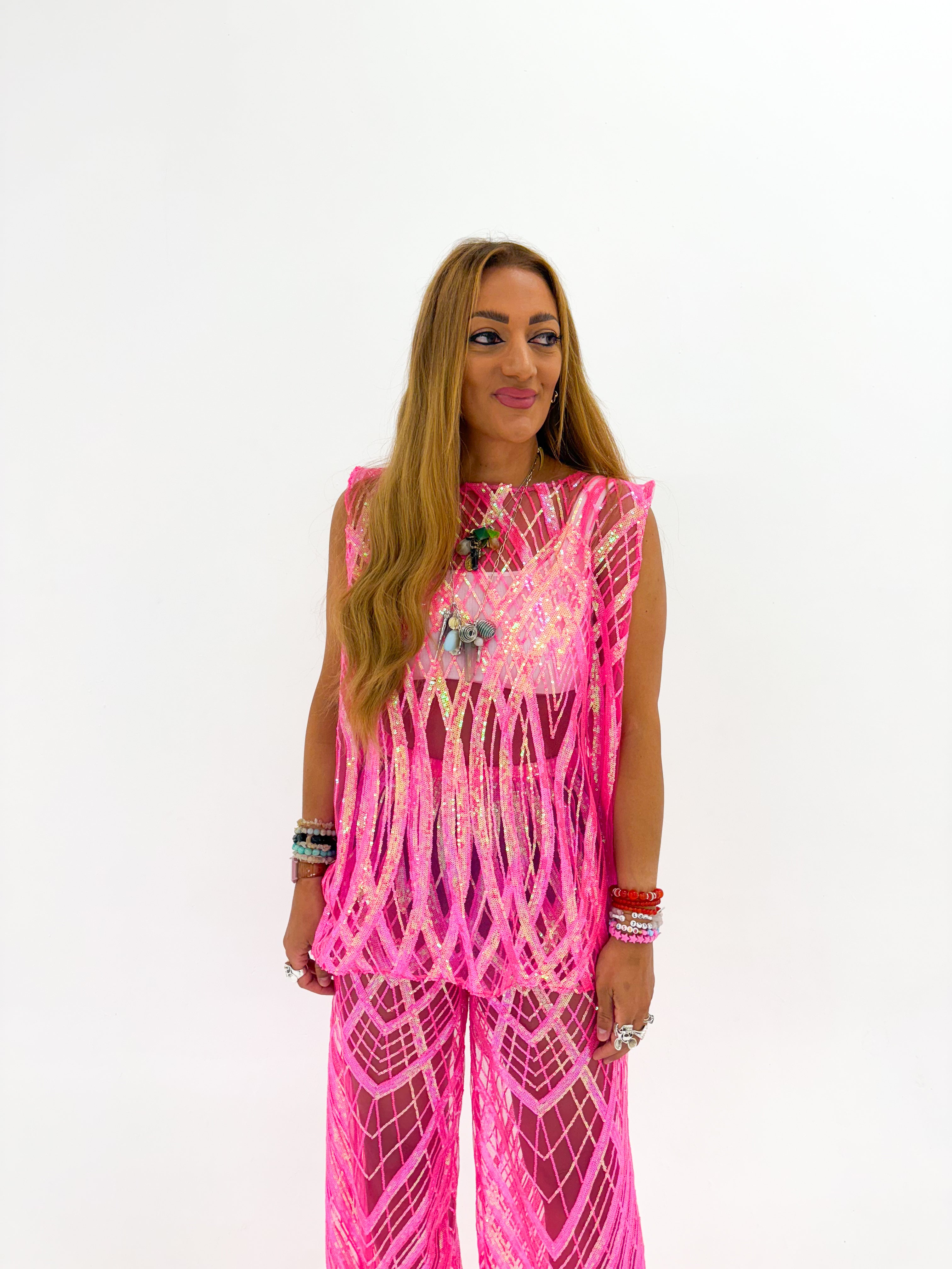 Solaris Vega Mesh Top In Hot Pink