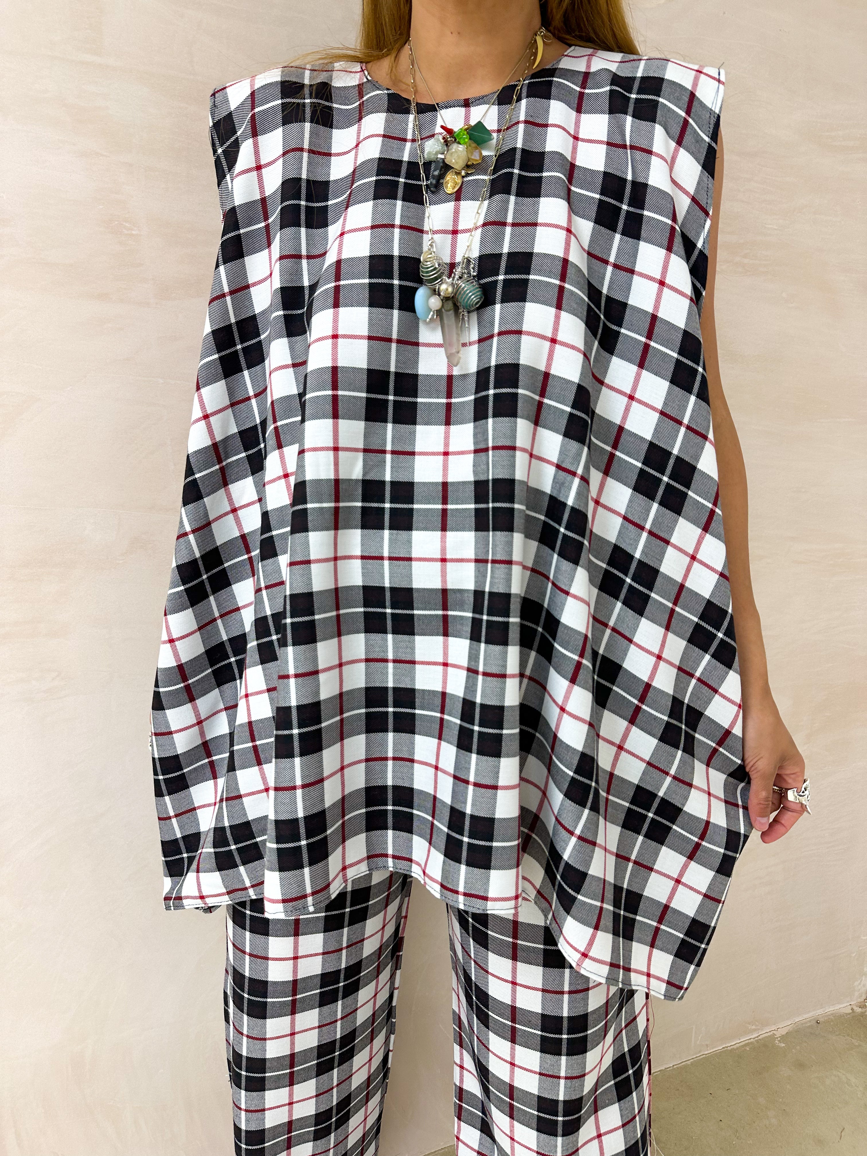 Muse Belted Top/Dress In White Tartan